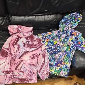 Justice Pink/Maroon Swirl Semi Cropped Hoodie & Peace Print Fleece SIZE 7/8